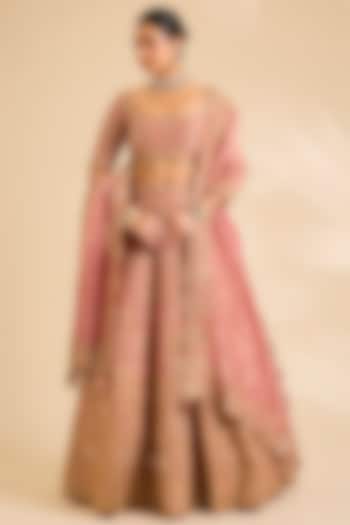 Rose Gold Tissue Marori & Mukaish Work Bridal Bridal Lehenga Set by SURBHI SHAH at Pernia's Pop Up Shop