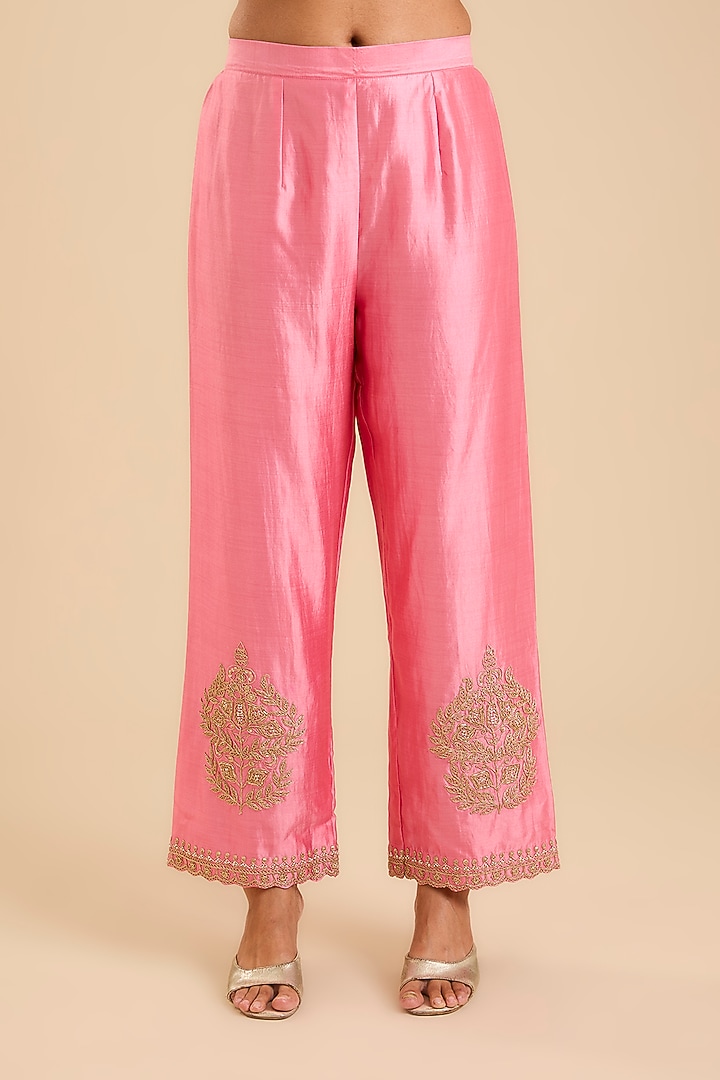 Raspberry Pink Spun Silk Marori & Mukaish Kurta Set by SURBHI SHAH at Pernia's Pop Up Shop