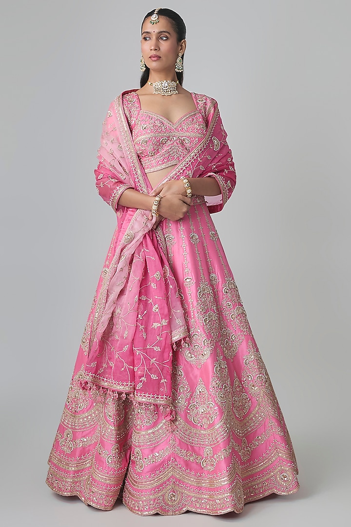 Blush Pink Dupion Silk Marori & Mukaish Work Bridal Lehenga Set by Surbhi Shah at Pernia's Pop Up Shop