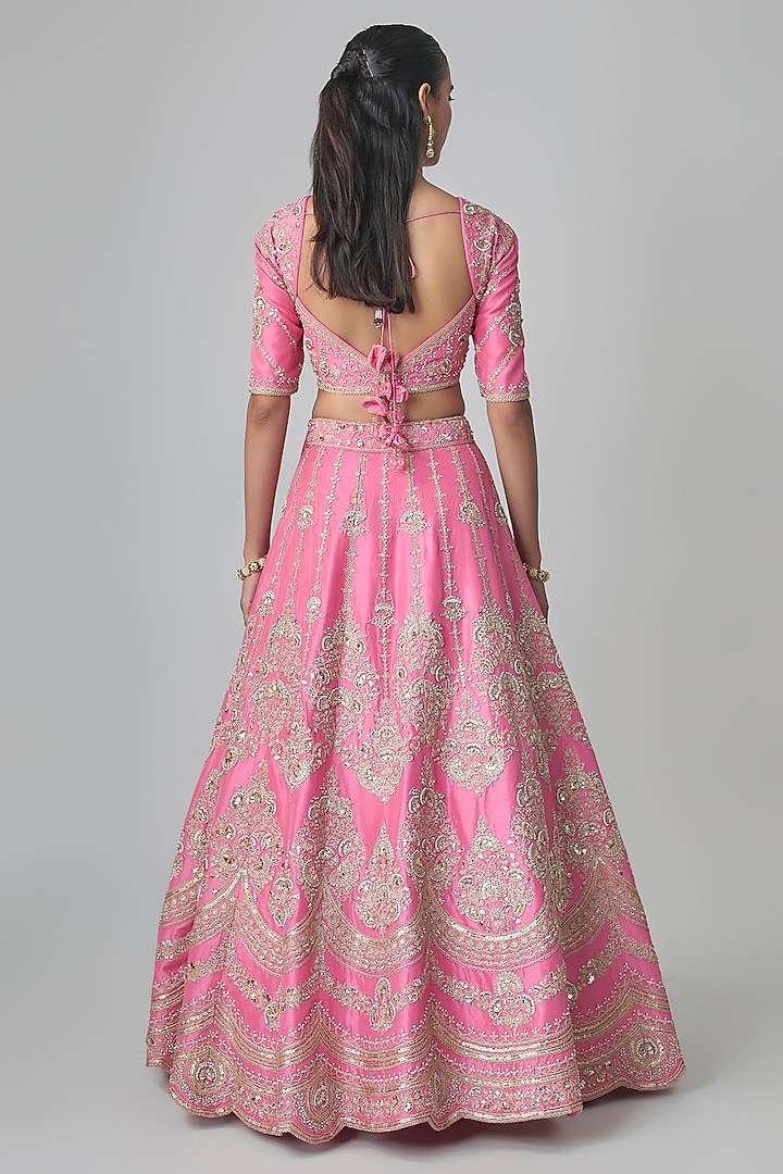Blush Pink Dupion Silk Marori & Mukaish Work Bridal Lehenga Set by Surbhi Shah at Pernia's Pop Up Shop