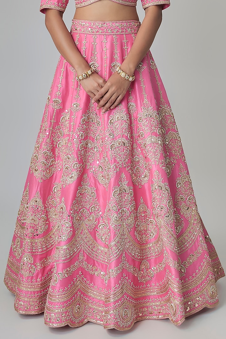 Blush Pink Dupion Silk Marori & Mukaish Work Bridal Lehenga Set by Surbhi Shah at Pernia's Pop Up Shop