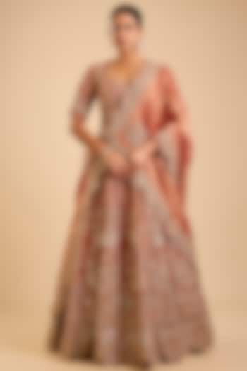 Orange Tissue Marori Embroidered Bridal Lehenga Set by SURBHI SHAH at Pernia's Pop Up Shop