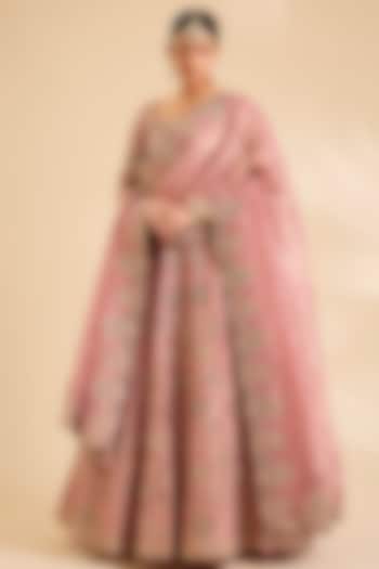Pink Tissue Marori & Patch Work Bridal Bridal Lehenga Set by SURBHI SHAH at Pernia's Pop Up Shop