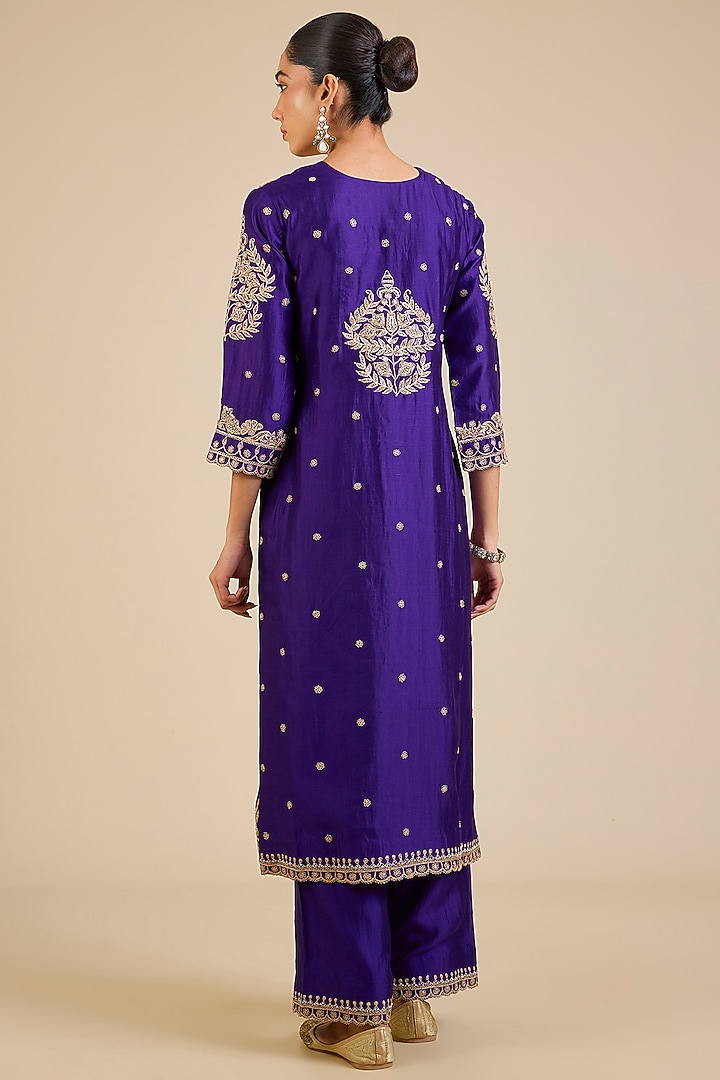Purple Spun Silk Marori & Mukaish Embroidered Kurta Set by Surbhi Shah at Pernia's Pop Up Shop