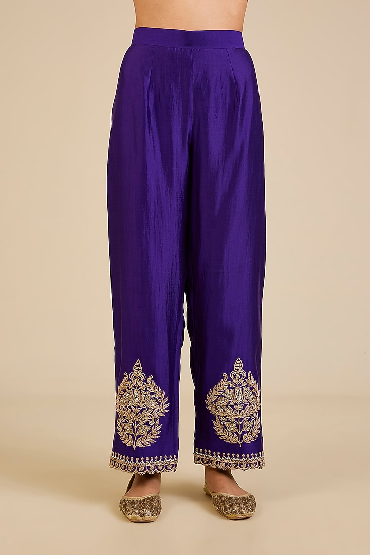 Purple Spun Silk Marori & Mukaish Embroidered Kurta Set by Surbhi Shah at Pernia's Pop Up Shop
