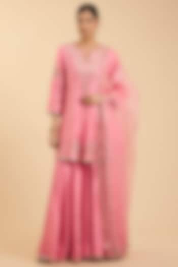 Raspberry Pink Spun Silk Wedding Sharara Set by Surbhi Shah at Pernia's Pop Up Shop