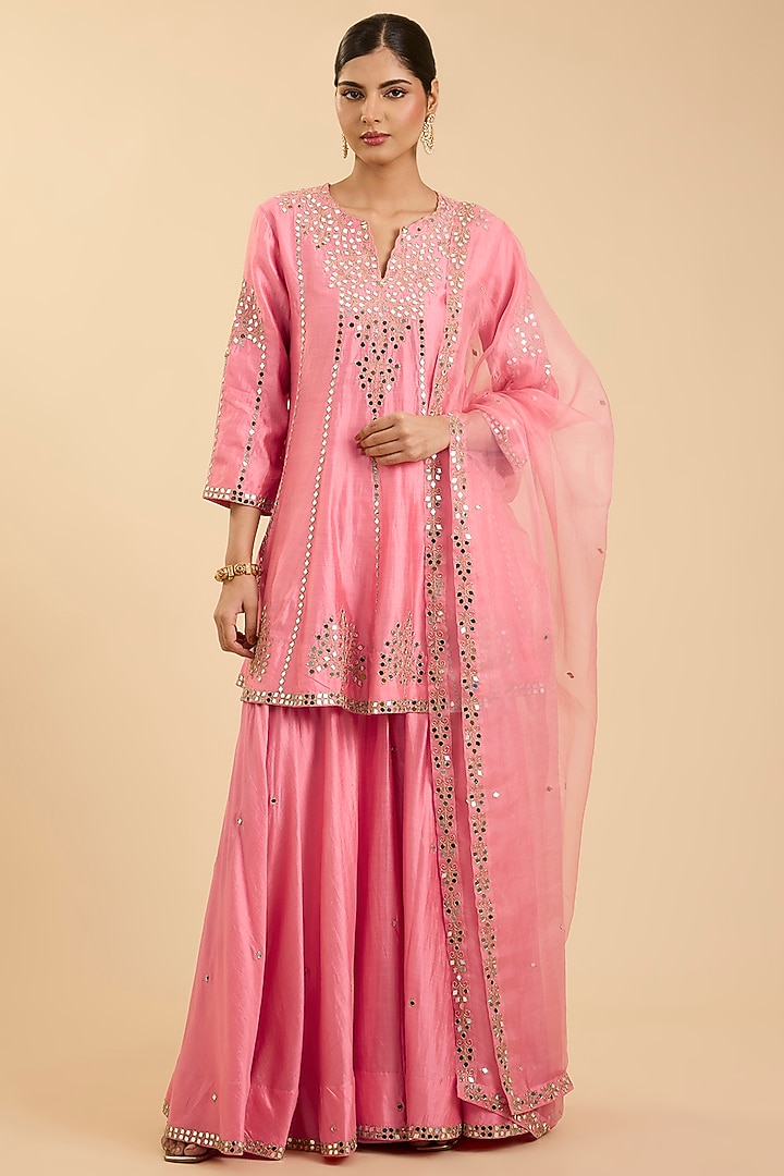 Raspberry Pink Spun Silk Wedding Sharara Set by Surbhi Shah at Pernia's Pop Up Shop
