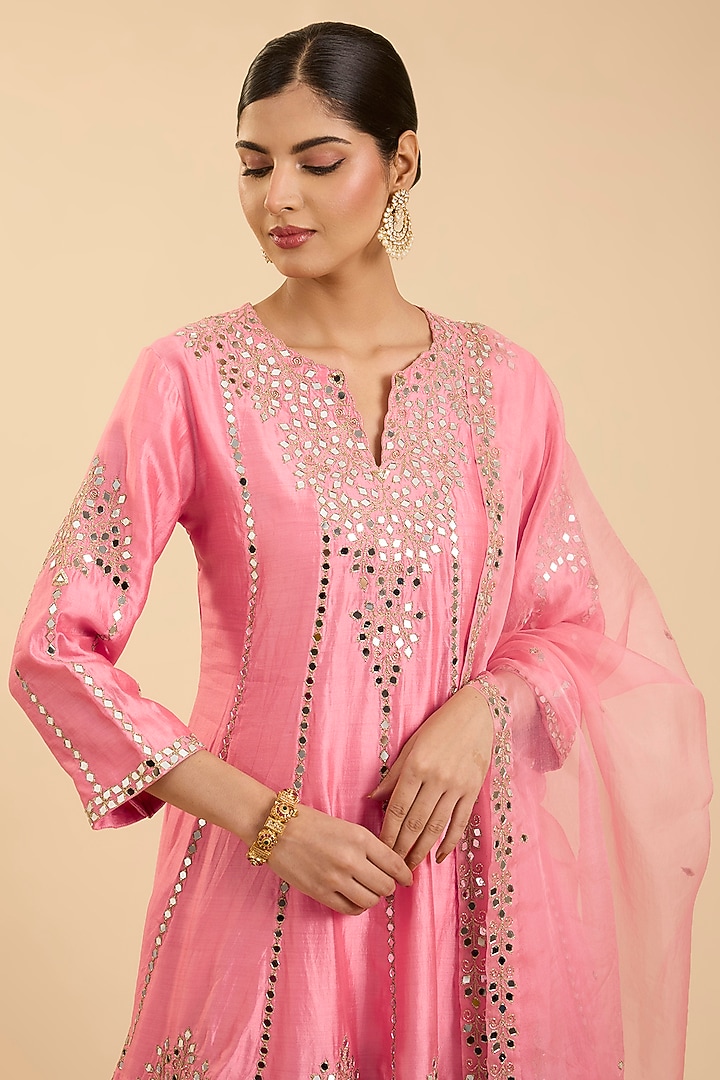 Raspberry Pink Spun Silk Wedding Sharara Set by Surbhi Shah at Pernia's Pop Up Shop