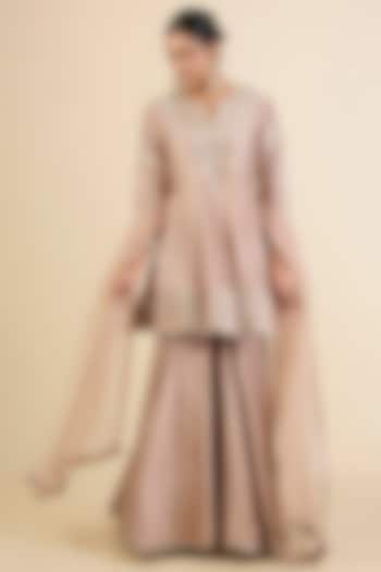 Biscuit Spun Silk Mirror Embroidered Wedding Sharara Set by Surbhi Shah at Pernia's Pop Up Shop