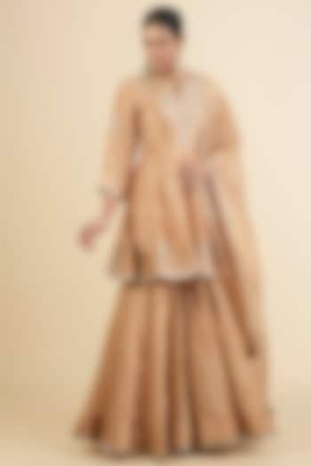 Golden Spun Silk Mirror Embroidered Bridal Sharara Set by Surbhi Shah at Pernia's Pop Up Shop