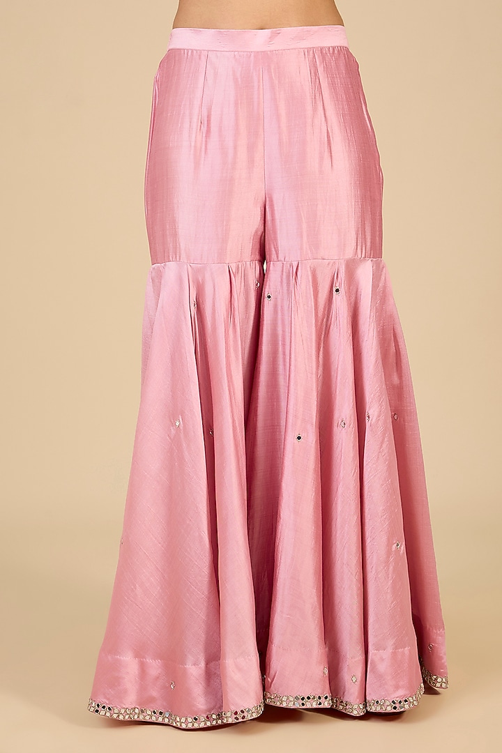 Raspberry Pink Spun Silk Mirror Embroidered Wedding Sharara Set by SURBHI SHAH at Pernia's Pop Up Shop