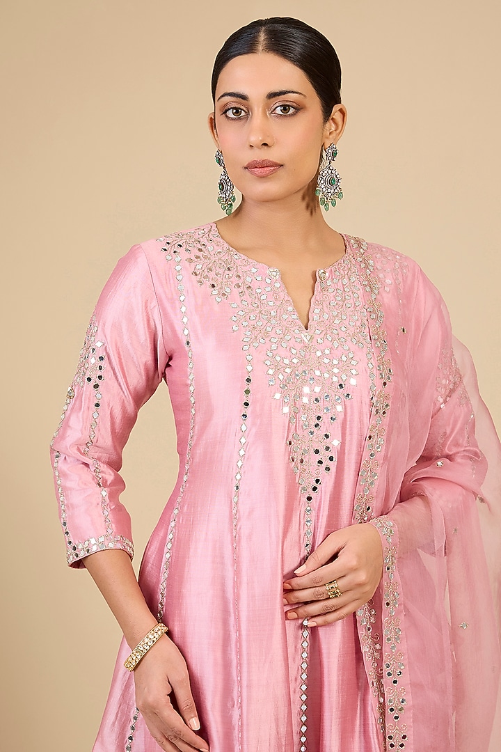 Raspberry Pink Spun Silk Mirror Embroidered Wedding Sharara Set by SURBHI SHAH at Pernia's Pop Up Shop