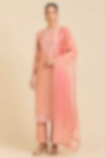 Old Rose Spun Silk Mirror Embroidered Kurta Set by SURBHI SHAH at Pernia's Pop Up Shop