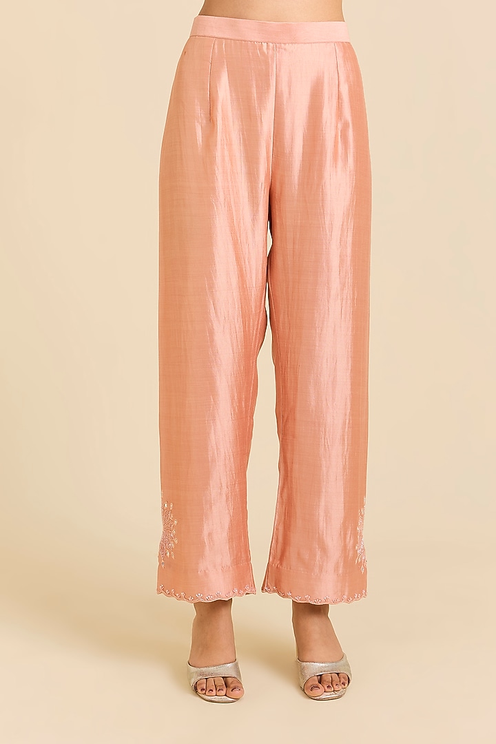 Old Rose Spun Silk Mirror Embroidered Kurta Set by SURBHI SHAH at Pernia's Pop Up Shop