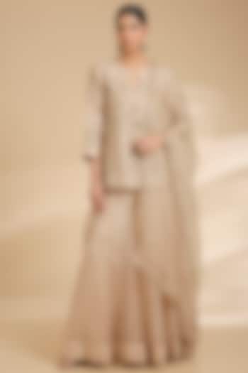 Champagne Organza Wedding Sharara Set by Surbhi Shah at Pernia's Pop Up Shop