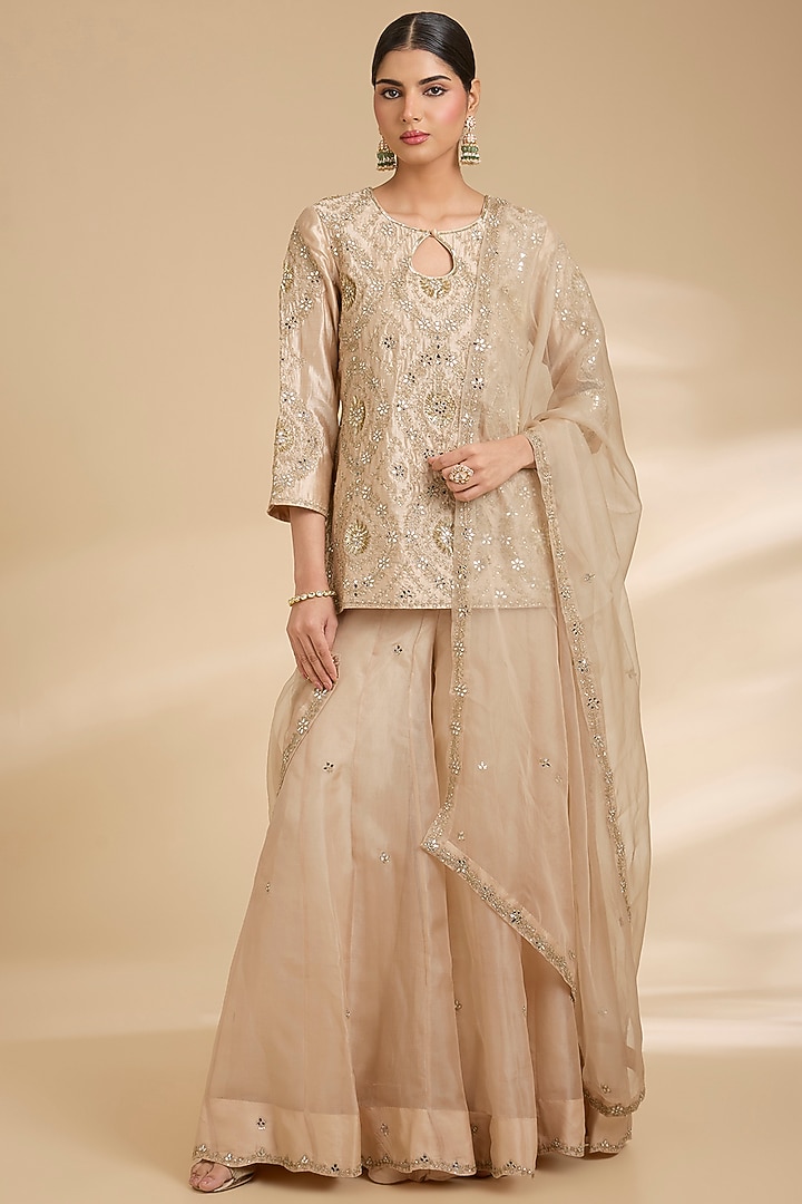 Champagne Organza Wedding Sharara Set by Surbhi Shah at Pernia's Pop Up Shop