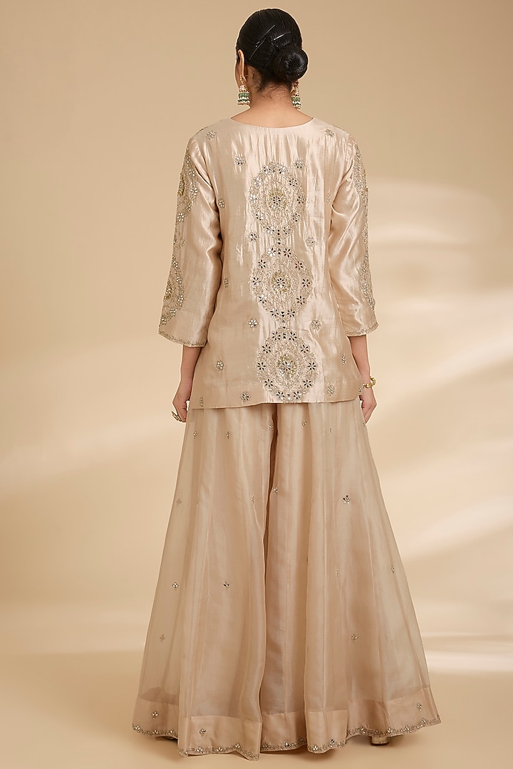 Champagne Organza Wedding Sharara Set by Surbhi Shah at Pernia's Pop Up Shop