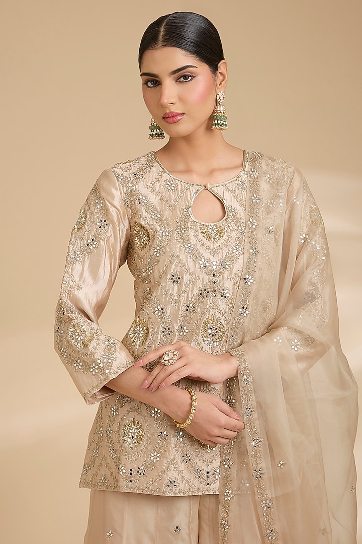 Champagne Organza Wedding Sharara Set by Surbhi Shah at Pernia's Pop Up Shop