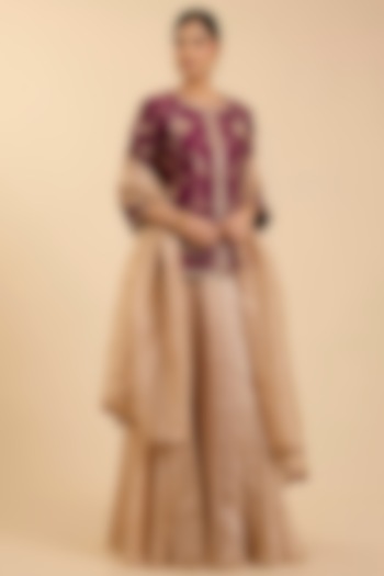 Beige Tissue Skirt Set by Surbhi Shah at Pernia's Pop Up Shop