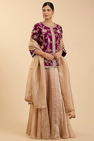 Beige Tissue Skirt Set by Surbhi Shah