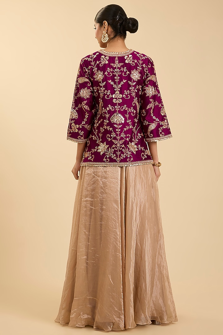 Beige Tissue Skirt Set by Surbhi Shah at Pernia's Pop Up Shop