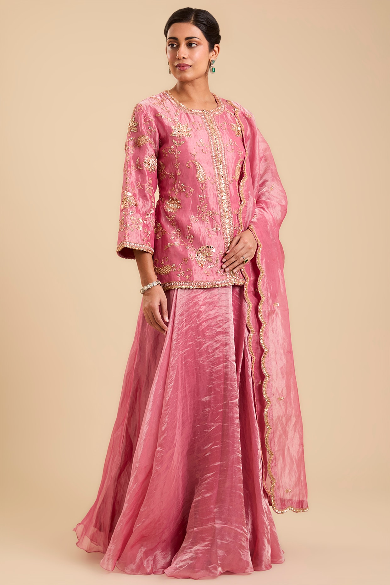 SURBHI SHAH Falsa-Coloured Tissue Skirt Set