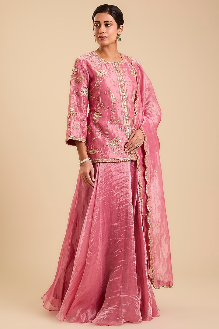Falsa-Coloured Tissue Skirt Set by SURBHI SHAH at Pernia's Pop Up Shop