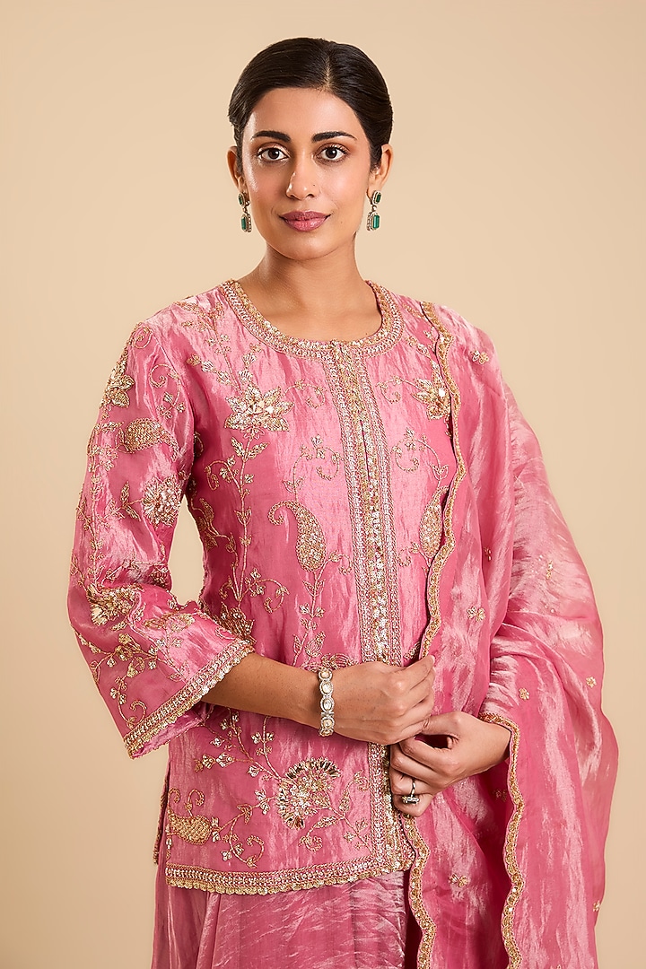 Falsa-Coloured Tissue Skirt Set by SURBHI SHAH at Pernia's Pop Up Shop