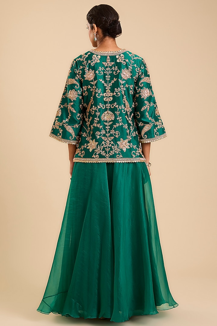 Emerald Green Tissue Skirt Set by SURBHI SHAH at Pernia's Pop Up Shop