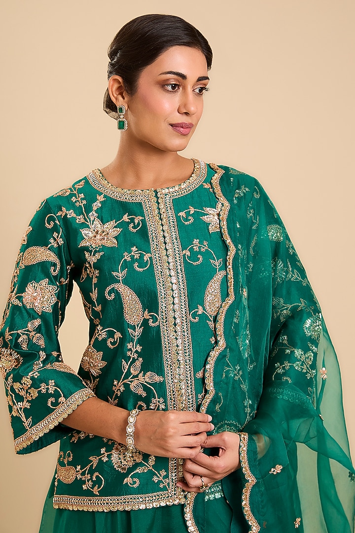 Emerald Green Tissue Skirt Set by SURBHI SHAH at Pernia's Pop Up Shop