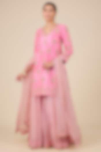 Raspberry Pink Organza Bridal Sharara Set by Surbhi Shah at Pernia's Pop Up Shop