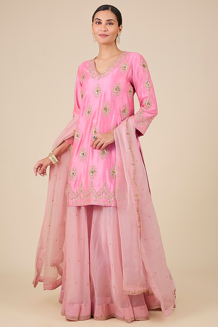 Raspberry Pink Organza Bridal Sharara Set by Surbhi Shah at Pernia's Pop Up Shop