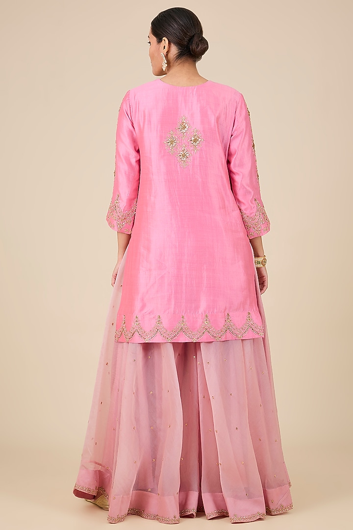 Raspberry Pink Organza Bridal Sharara Set by Surbhi Shah at Pernia's Pop Up Shop
