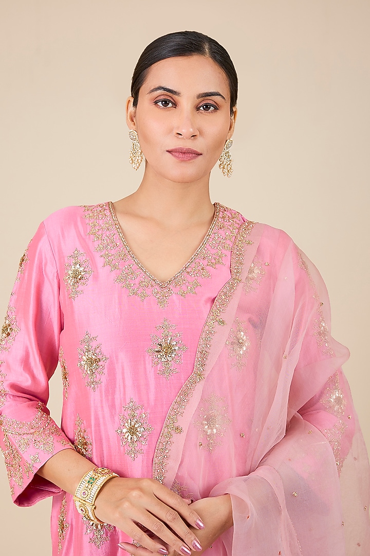 Raspberry Pink Organza Bridal Sharara Set by Surbhi Shah at Pernia's Pop Up Shop