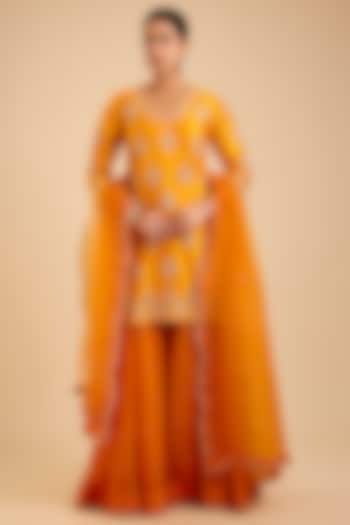 Orange Organza Marori & Mukaish Work Bridal Sharara Set by SURBHI SHAH at Pernia's Pop Up Shop