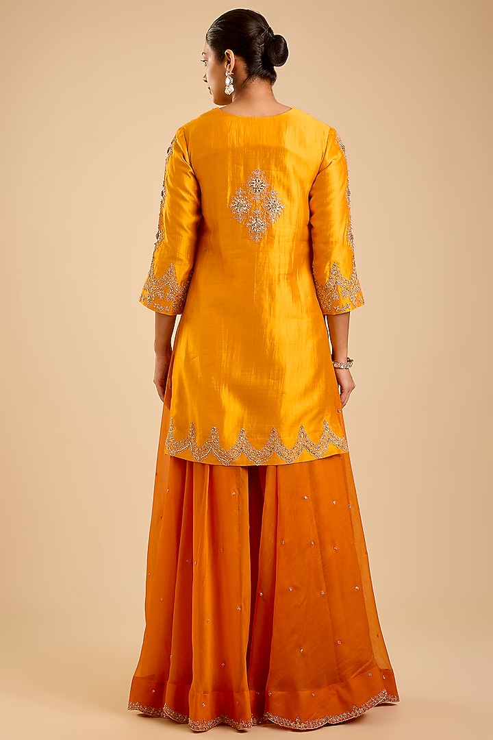 Orange Organza Marori & Mukaish Work Bridal Sharara Set by SURBHI SHAH at Pernia's Pop Up Shop