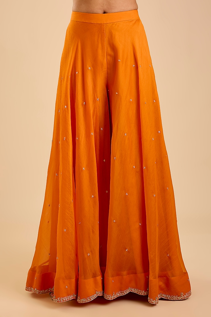 Orange Organza Marori & Mukaish Work Bridal Sharara Set by SURBHI SHAH at Pernia's Pop Up Shop