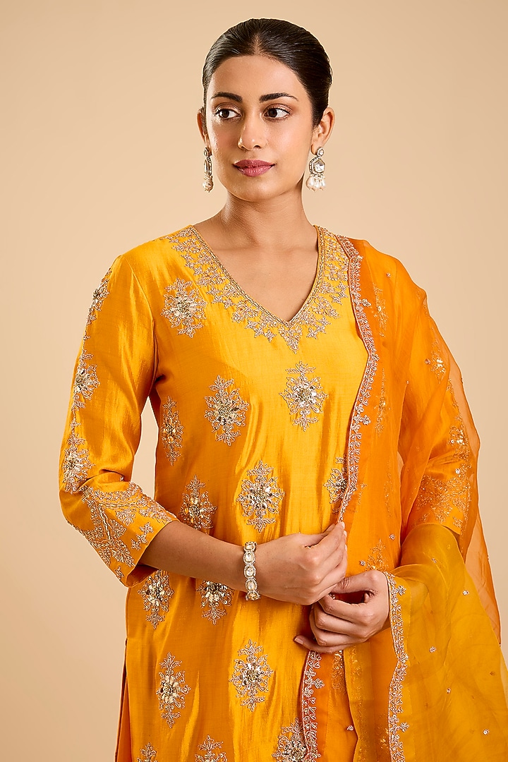 Orange Organza Marori & Mukaish Work Bridal Sharara Set by SURBHI SHAH at Pernia's Pop Up Shop