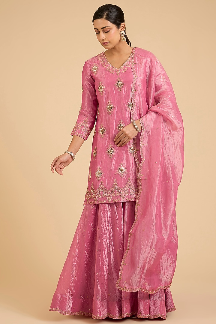 Pink Tissue Bridal Sharara Set by SURBHI SHAH at Pernia's Pop Up Shop