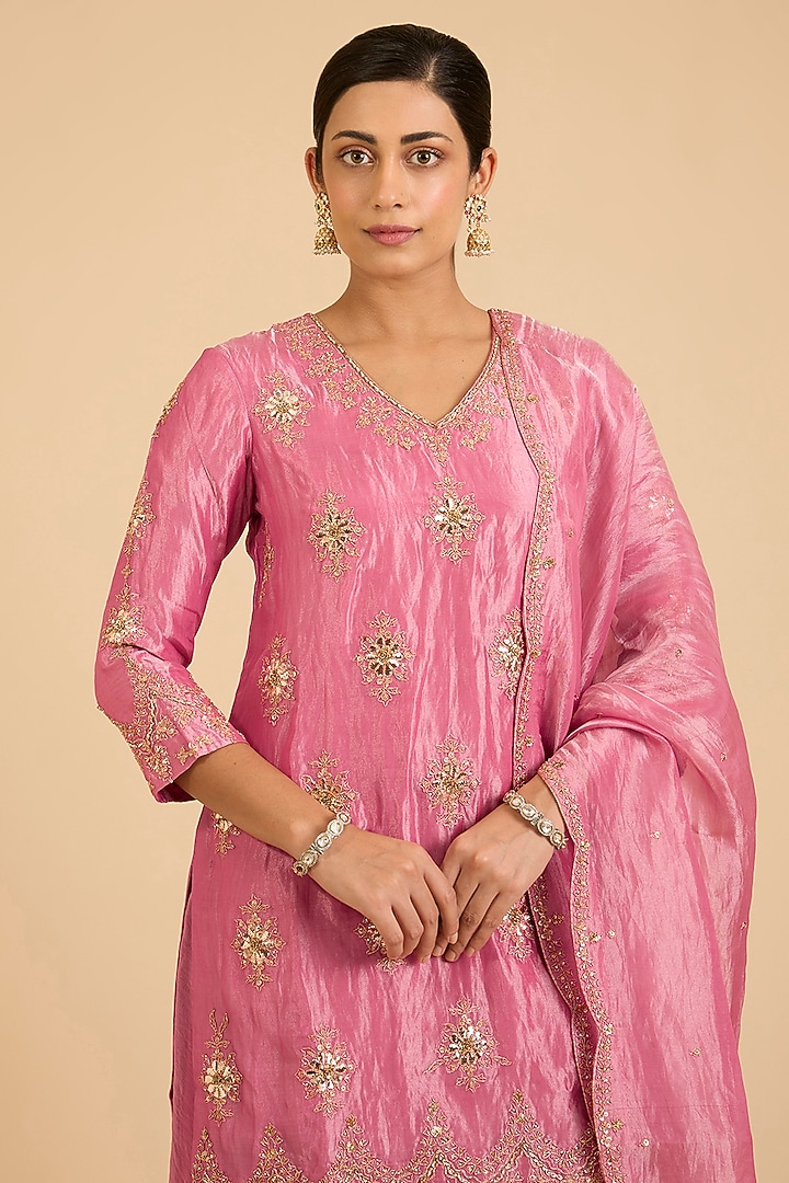 Pink Tissue Bridal Sharara Set by SURBHI SHAH at Pernia's Pop Up Shop