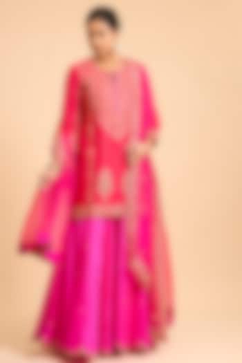 Hot Pink Spun Silk Bridal Sharara Set by Surbhi Shah at Pernia's Pop Up Shop