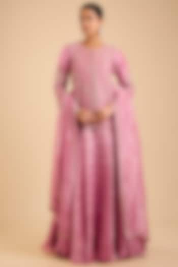 Pink Tissue Aari & Zardosi Embroidered Skirt Set by SURBHI SHAH at Pernia's Pop Up Shop