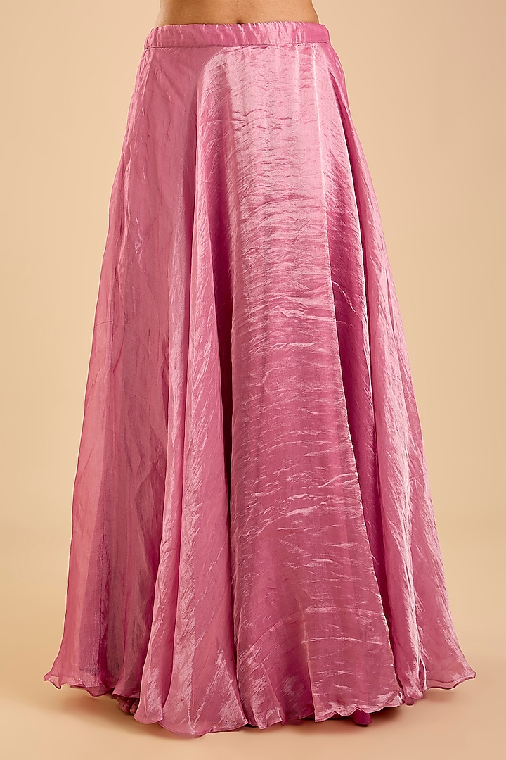 Pink Tissue Aari & Zardosi Embroidered Skirt Set by SURBHI SHAH at Pernia's Pop Up Shop