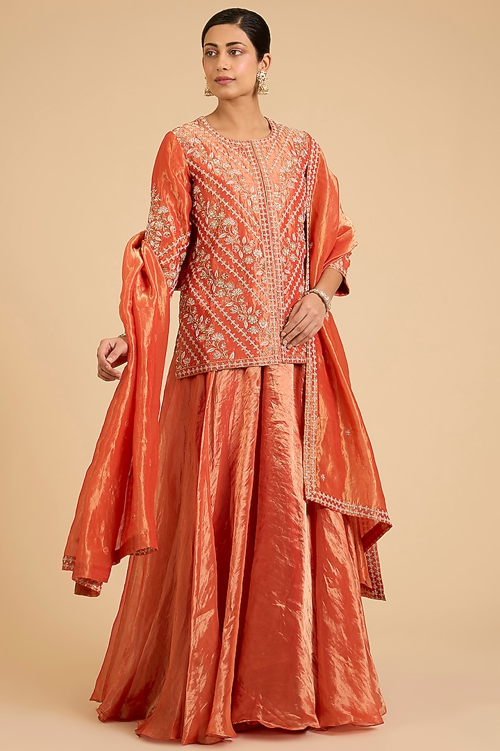 Orange Tissue Skirt Set by SURBHI SHAH at Pernia's Pop Up Shop