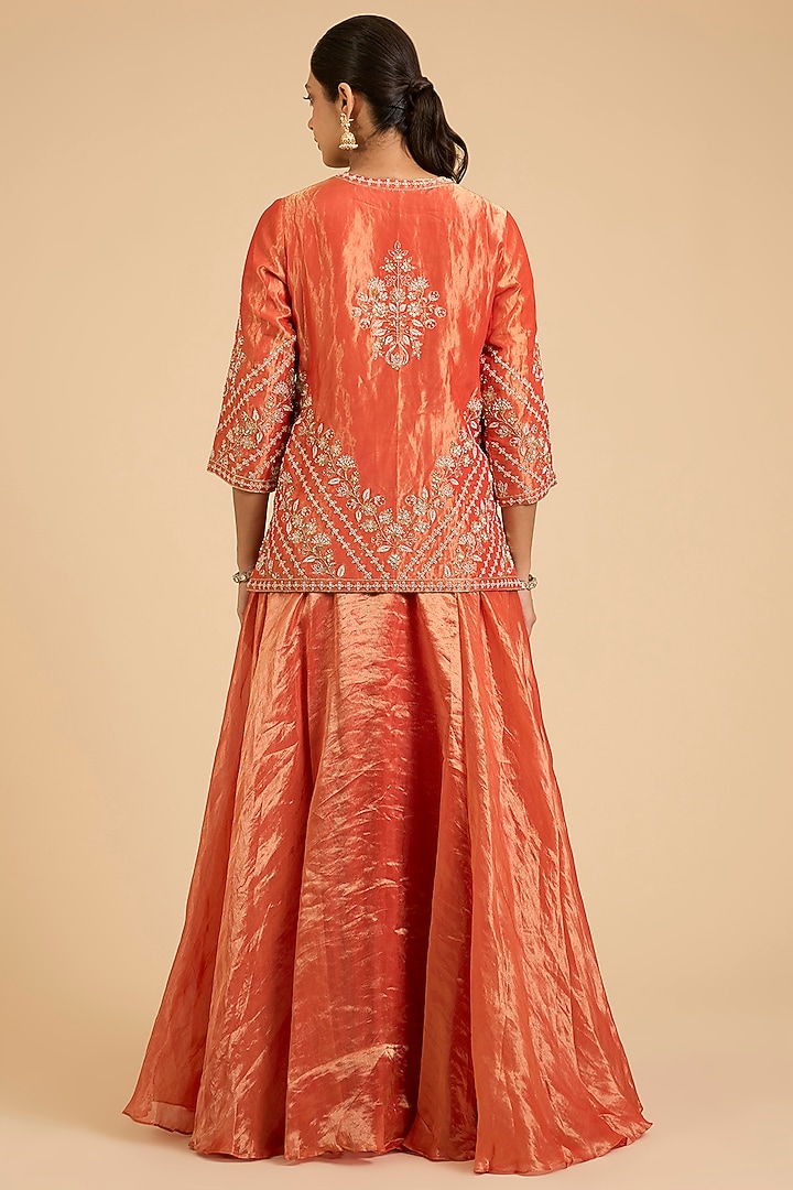 Orange Tissue Skirt Set by SURBHI SHAH at Pernia's Pop Up Shop