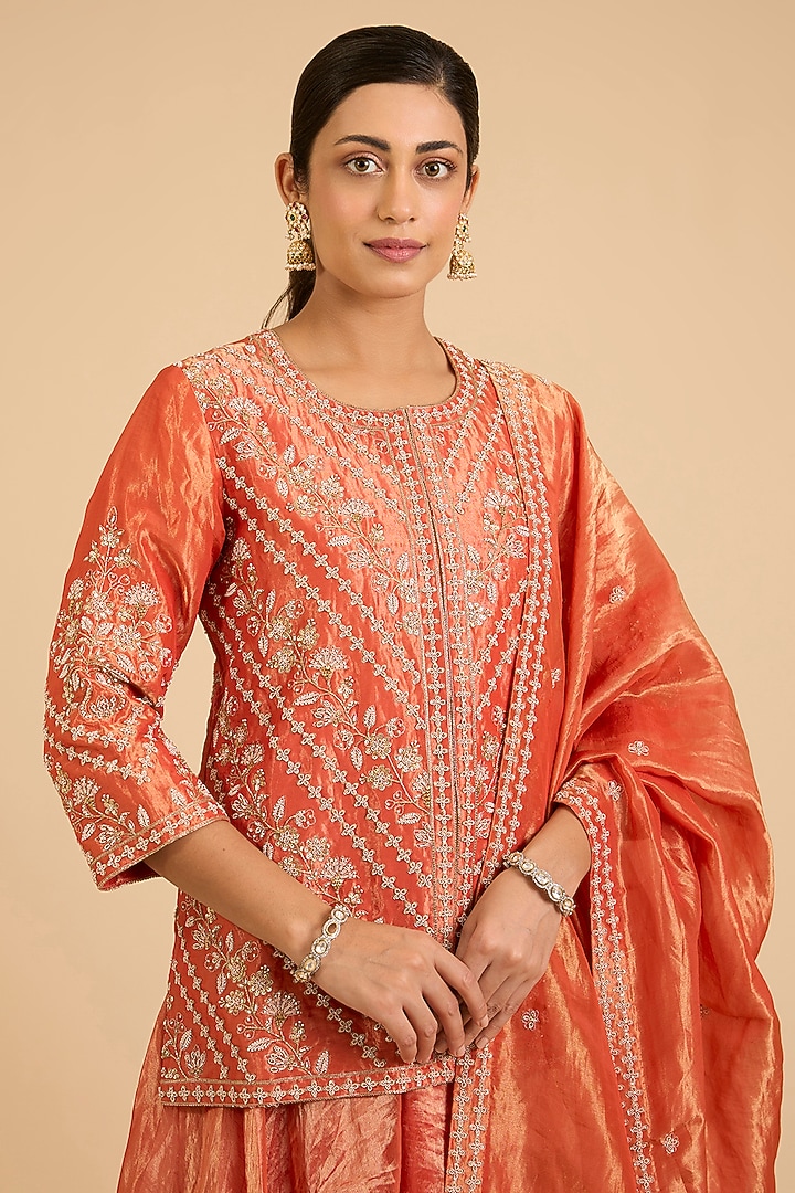 Orange Tissue Skirt Set by SURBHI SHAH at Pernia's Pop Up Shop