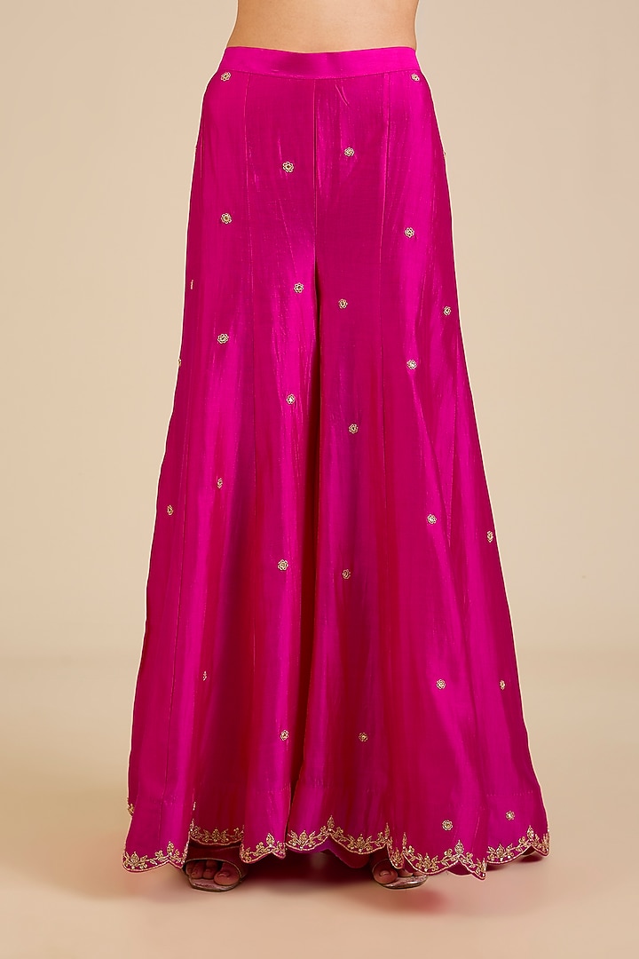 Desi Red Spun Silk Marori & Mukaish Embroidered Wedding Sharara Set by Surbhi Shah at Pernia's Pop Up Shop