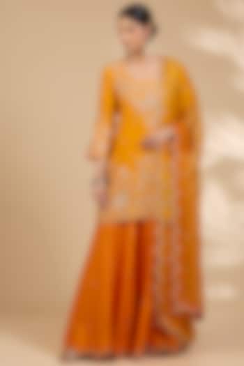 Orange Spun Silk Wedding Sharara Set by SURBHI SHAH at Pernia's Pop Up Shop
