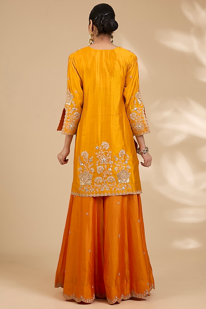 Orange Spun Silk Wedding Sharara Set by SURBHI SHAH at Pernia's Pop Up Shop