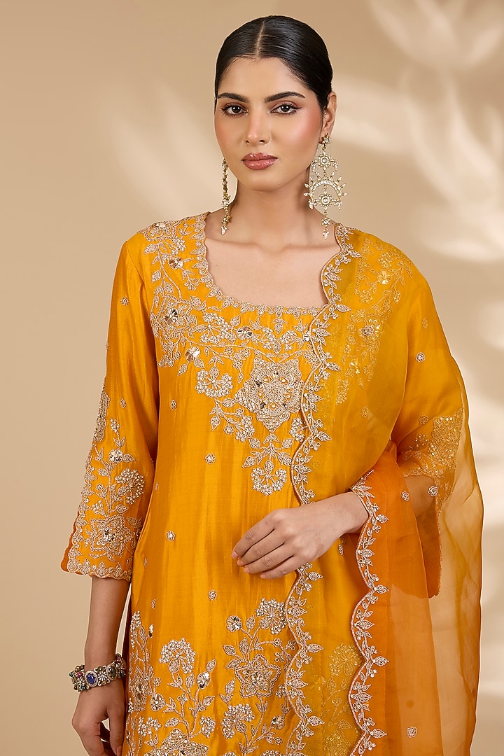 Orange Spun Silk Wedding Sharara Set by SURBHI SHAH at Pernia's Pop Up Shop